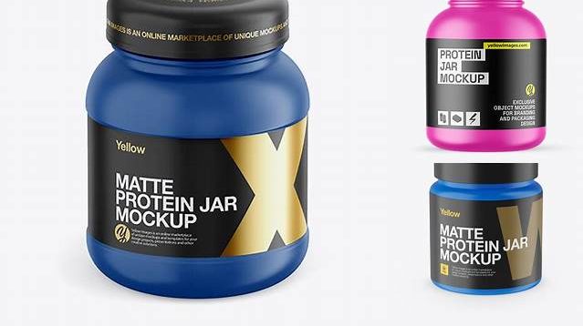 3640+ Matte Protein Jar PSD Mockup Front View High-Angle Shot Free Professional PSD Download