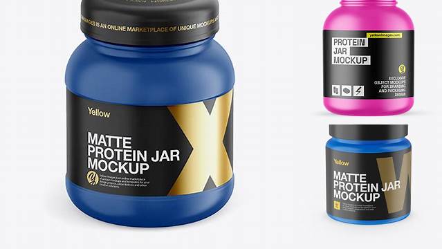 3640+ Matte Protein Jar PSD Mockup Front View High-Angle Shot Free Professional PSD Download