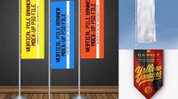 3640+ Vertical Flag With Metallic Pole PSD Mockup Front View Elegant Free Template