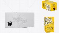 3641+ White Paper Wine Box with a Tap PSD Mockup 25° Angle Front View High-Angle Shot Premium Freebie for Designers