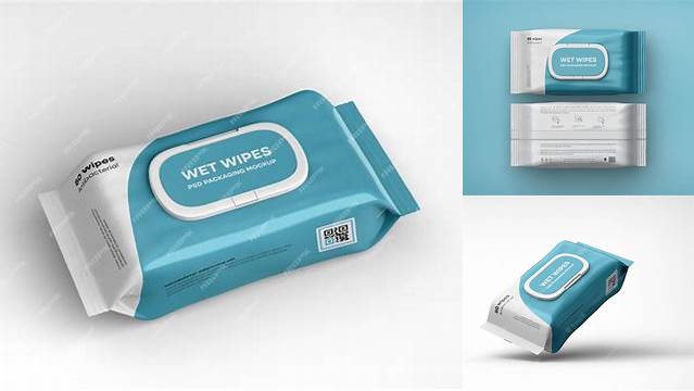 3645+ Matte Wet Wipes Pack with Plastic Cap PSD Mockup Top View Photoshop Resource Free