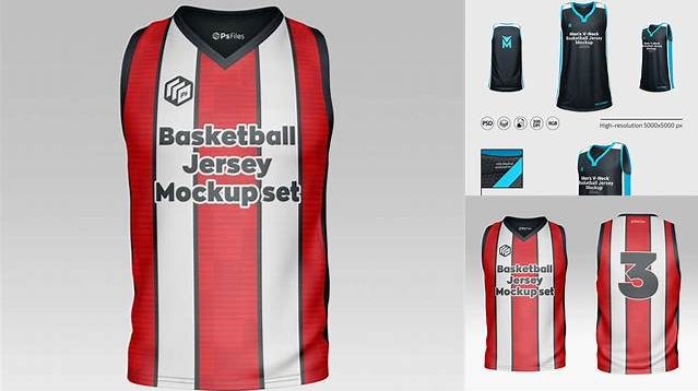 3646+ Men’s V-Neck Basketball Jersey PSD Mockup Back Half Side View Digital Photoshop Free Mockup