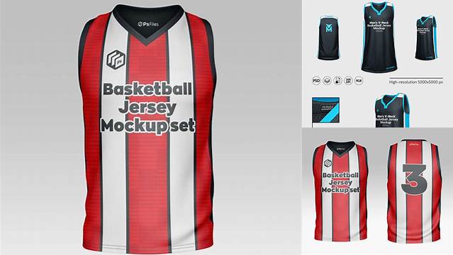 3646+ Men’s V-Neck Basketball Jersey PSD Mockup Back Half Side View Digital Photoshop Free Mockup