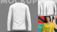 3649+ Men's Baseball T-shirt with Long Sleeves PSD Mockup Back View High-End Layered Mockup Free