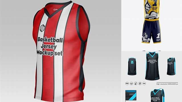 3650+ Basketball Kit with V-Neck Tank Top PSD Mockup Front View Versatile Photoshop File