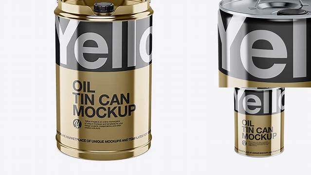 3652+ Metallic Oil Tin Can PSD Mockup High-Angle Shot Free PSD Mockup Resource