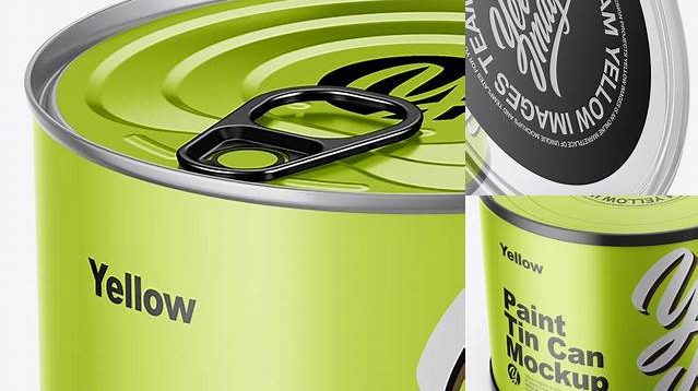 3659+ Metallic Tin Can with Transparent Cap PSD Mockup Front View High Angle Shot Elegant Free Template