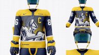 3661+ Men’s Full Ice Hockey Kit with Visor PSD Mockup Front View Modern Free PSD Template