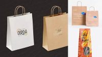 3664+ Three Glossy Paper Bags PSD Mockup Halfside View High-Angle Shot Editable Photoshop Free Mockup