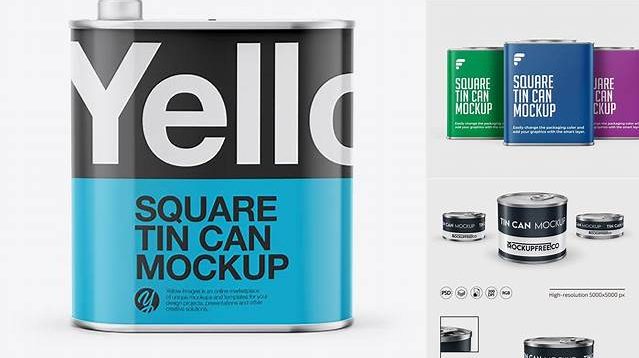 3666+ 4L Opened Square Tin Can PSD Mockup Versatile and Modern PSD Mockup