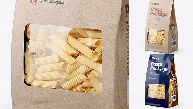 3667+ Kraft Bag with Pennette Rigate Pasta PSD Mockup Half Side View Stylish PSD for Free