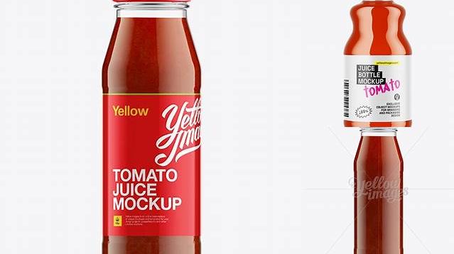 3681+ Clear Glass Bottle with Tomato Juice Mock-Up Premium Mockup Freebie