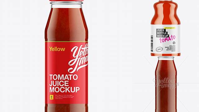 3681+ Clear Glass Bottle with Tomato Juice Mock-Up Premium Mockup Freebie