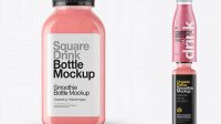 3683+ Square Strawberry Smoothie Bottle PSD Mockup Fully Customizable Photoshop Freebie