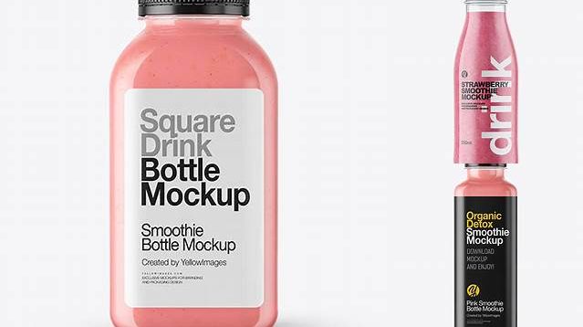 3683+ Square Strawberry Smoothie Bottle PSD Mockup Fully Customizable Photoshop Freebie