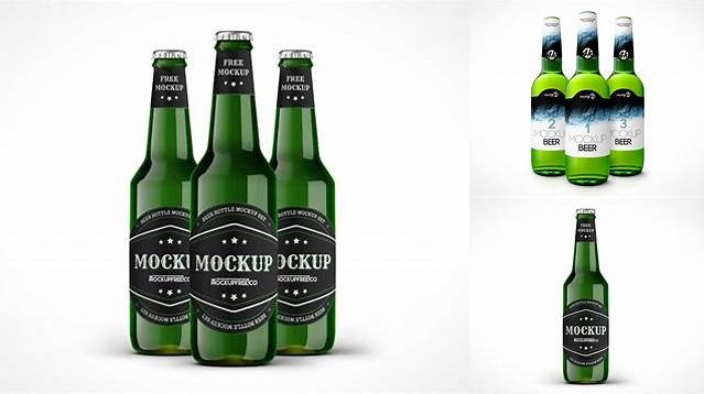 3688+ Green Glass Beer Bottle PSD Mockup Elegant High-Resolution Design File