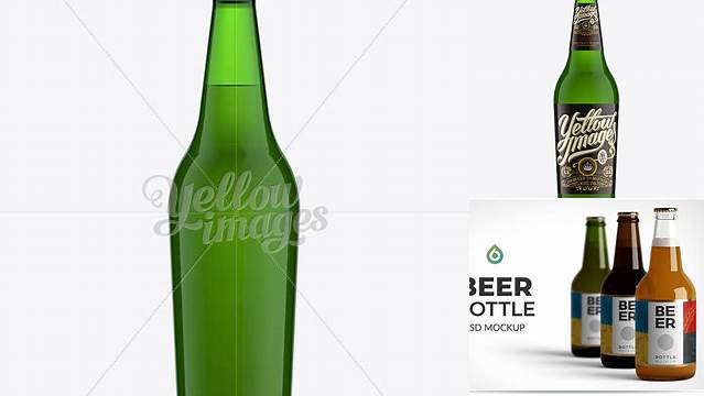 3694+ 660ml Beer Bottle PSD Mockup / Green Glass High-Resolution Graphic