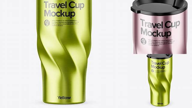 3695+ 390ml Stainless Steel Travel Cup PSD Mockup High-Angle Shot Premium Design Freebie