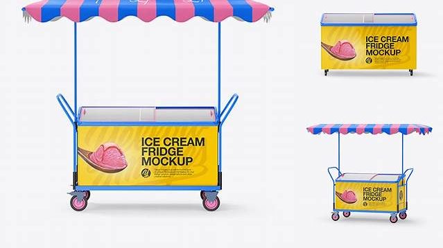 3697+ Ice Cream Fridge With Awning PSD Mockup Front View Download Free