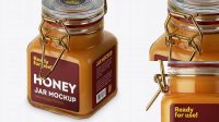 3708+ 100ml Glass Raw Honey Jar with Clamp Lid PSD Mockup Halfside View High-Angle Shot Customizable PSD Templates