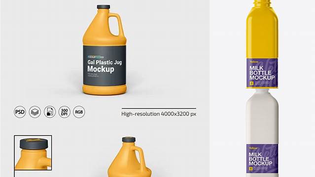 3711+ Frosted Plastic Milk Jug PSD Mockup Front and Back Views Best Free Mockup PSD