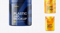 3716+ Glossy Plastic Jar in Shrink Sleeve PSD Mockup Customizable PSD Templates