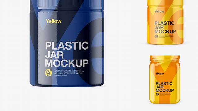 3716+ Glossy Plastic Jar in Shrink Sleeve PSD Mockup Customizable PSD Templates