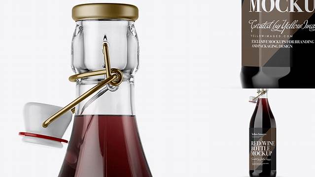 3720+ Clear Glass Wine Bottle With Clamp Lid PSD Mockup High Resolution