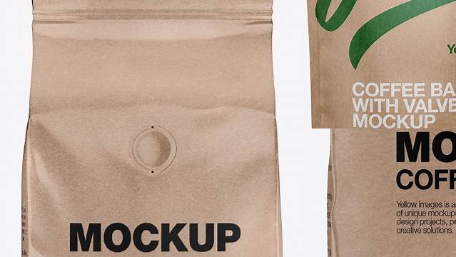 3720+ Kraft Coffee Bag With Valve PSD Mockup Front View Customizable PSD Templates