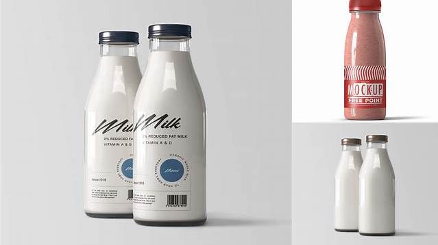 3722+ Milk Bottle PSD Mockup Front View Editable Graphic Free PSD