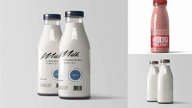 3722+ Milk Bottle PSD Mockup Front View Editable Graphic Free PSD