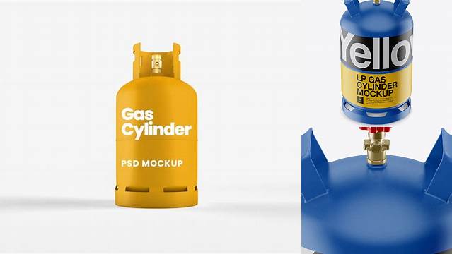 3741+ Matte LP Gas Cylinder with Cap PSD Mockup Front View High Angle Free Graphic Design Resource