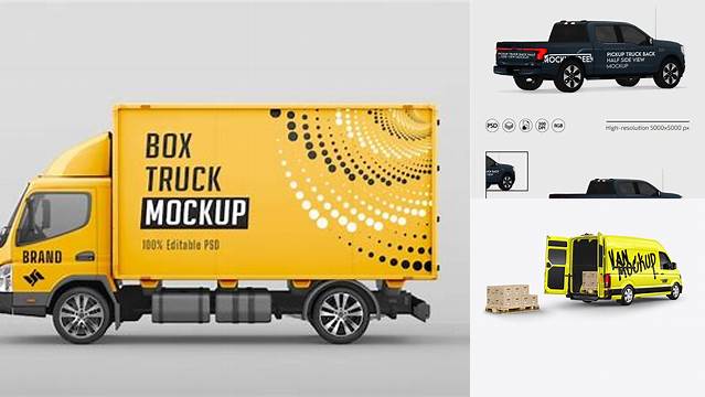 3742+ Box Truck PSD Mockup Back Half Side View Premium Freebie for Designers