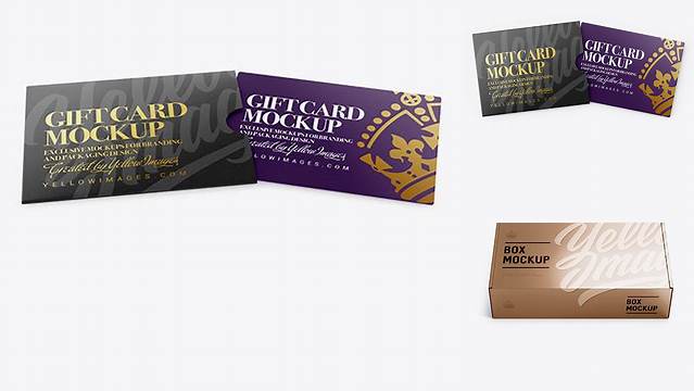 3745+ Gift Card in Carton Cover PSD Mockup Front View High-Angle Shot Stylish PSD for Free