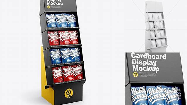 3749+ Cardboard Display with Pouches PSD Mockup Hal Side View Smart Object-Based PSD Template Free