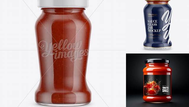 3750+ 120g Glass Jar in Shrink Sleeve with Tomato Sauce PSD Mockup Versatile Mockup for Designers