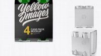 3755+ Carton Carrier with 4 Glossy Cans PSD Mockup Front View Free Creative Design