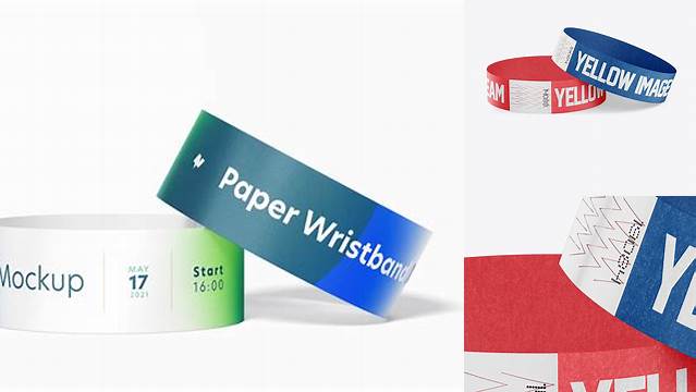 3756+ Two Paper Wristbands PSD Mockup Front View High Angle Shot Professional Quality Freebie PSD File