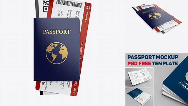 3759+ Passport with Tickets PSD Mockup Half Side View Exclusive Free Creative Mockup File