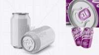 3760+ Two 330ml Aluminium Cans with Glossy Finish & Condensation PSD Mockup Unique Free Photoshop Files