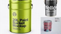 3764+ 20L Metallic Paint Bucket PSD Mockup Free Editable Photoshop Template