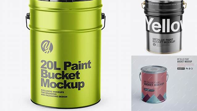 3764+ 20L Metallic Paint Bucket PSD Mockup Free Editable Photoshop Template