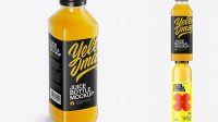 3764+ Clear PET Orange Juice Bottle PSD Mockup Half Side View High-Angle Shot High Resolution