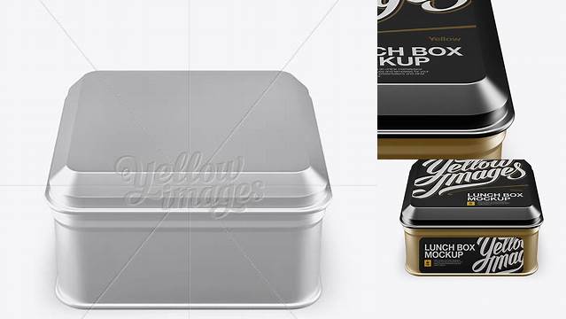 3764+ Metallic Square Lunch Box PSD Mockup High Angle Shot Easy-to-Edit Photoshop Freebie