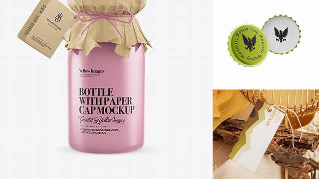 3770+ Glossy Bottle with Paper Cap and Tag PSD Mockup Premium Quality PSD Freebie