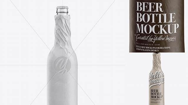 3772+ Clear Beer Bottle Wrapped in Matte Paper PSD Mockup Fully Editable Photoshop PSD Free Download