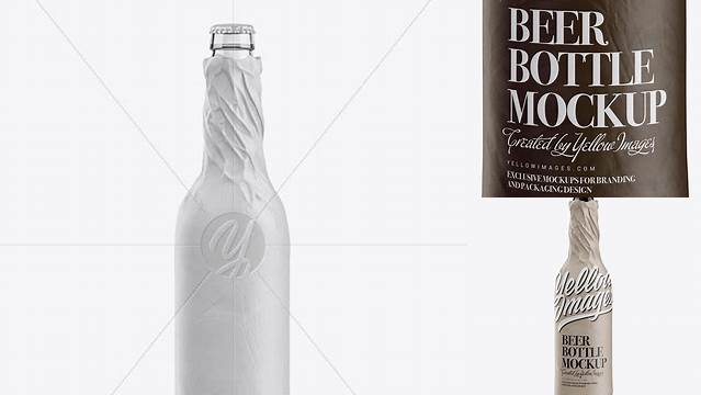 3772+ Clear Beer Bottle Wrapped in Matte Paper PSD Mockup Fully Editable Photoshop PSD Free Download