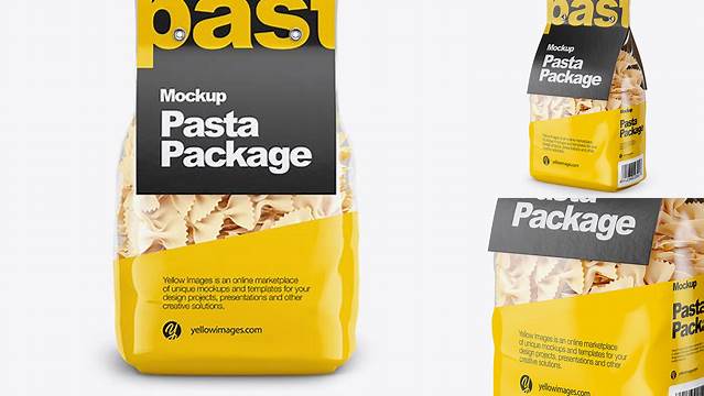 3779+ Farfalle Pasta with Paper Label PSD Mockup Front View Creative Design PSD Free Download