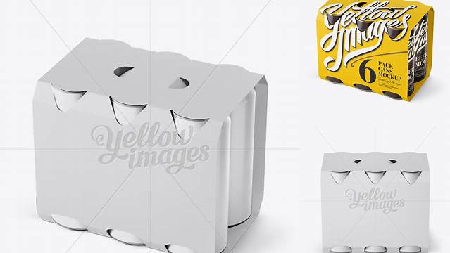 3782+ White Paper 6 Pack Cans Carrier PSD Mockup Halfside View High-Angle Shot Editable Photoshop File