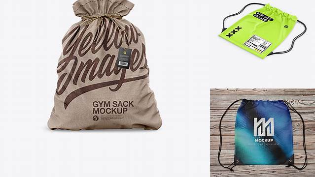 3783+ Textured Gym Sack with Label PSD Mockup Front View Fully Editable PSD Template